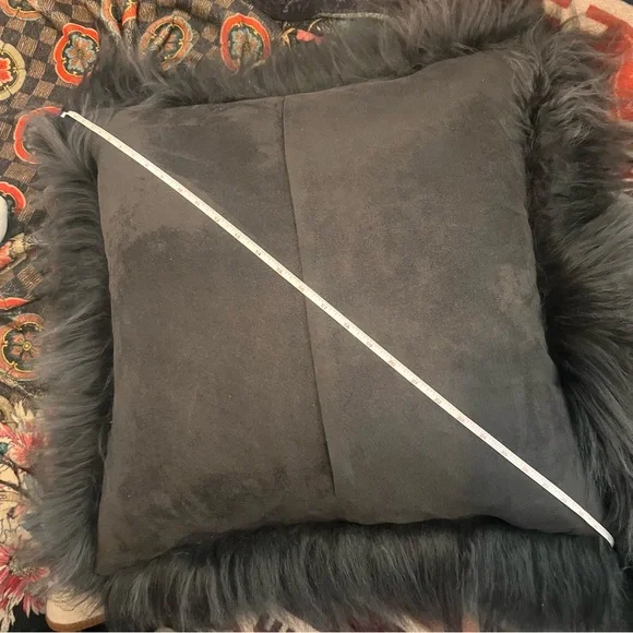 Pair of 2 large Luxurious Gray sheep skin Fur Throw Pillows